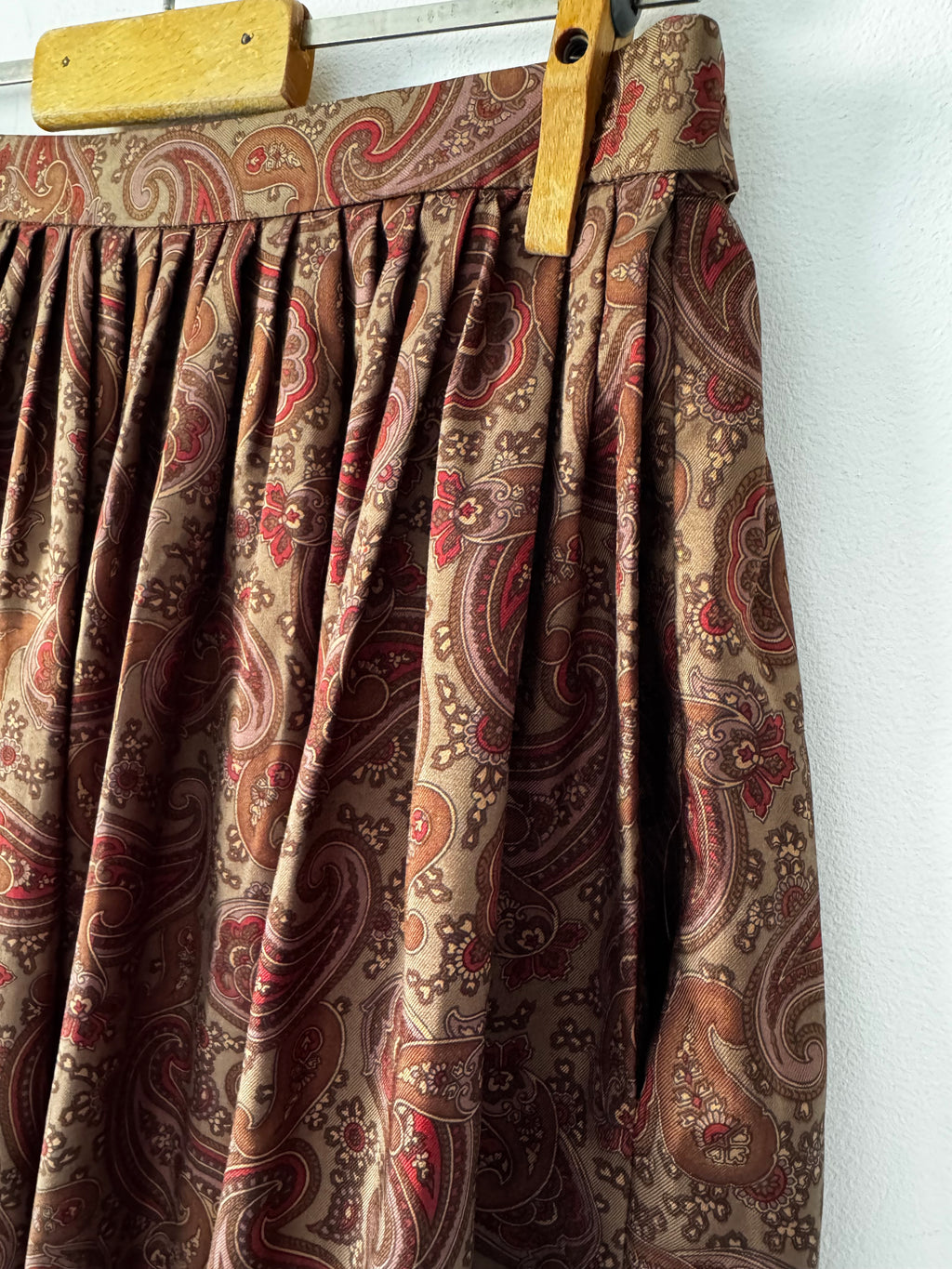 Ralph Lauren Paisley Silk Twill Gathered Midi Skirt