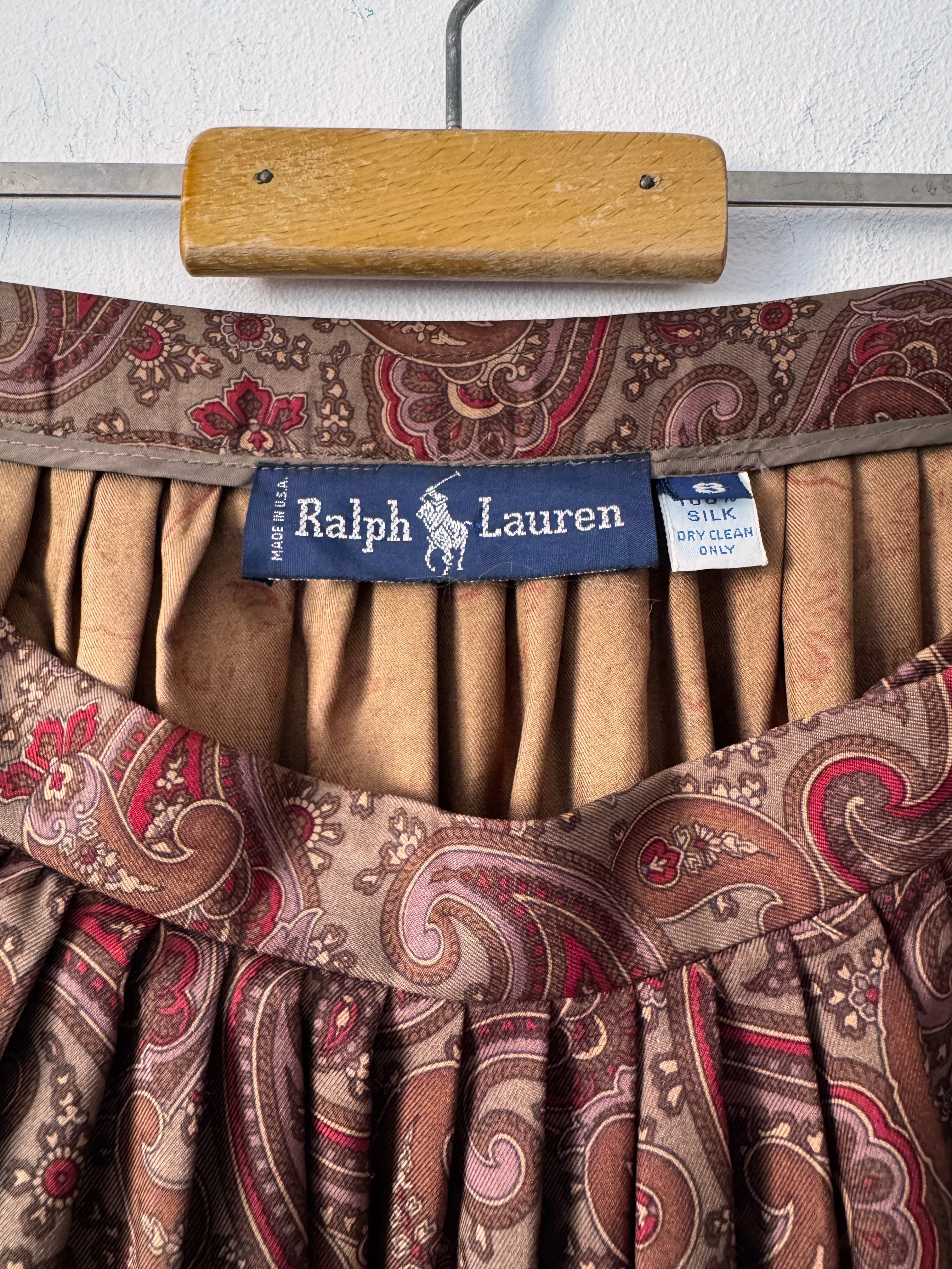 Ralph Lauren Paisley Silk Twill Gathered Midi Skirt