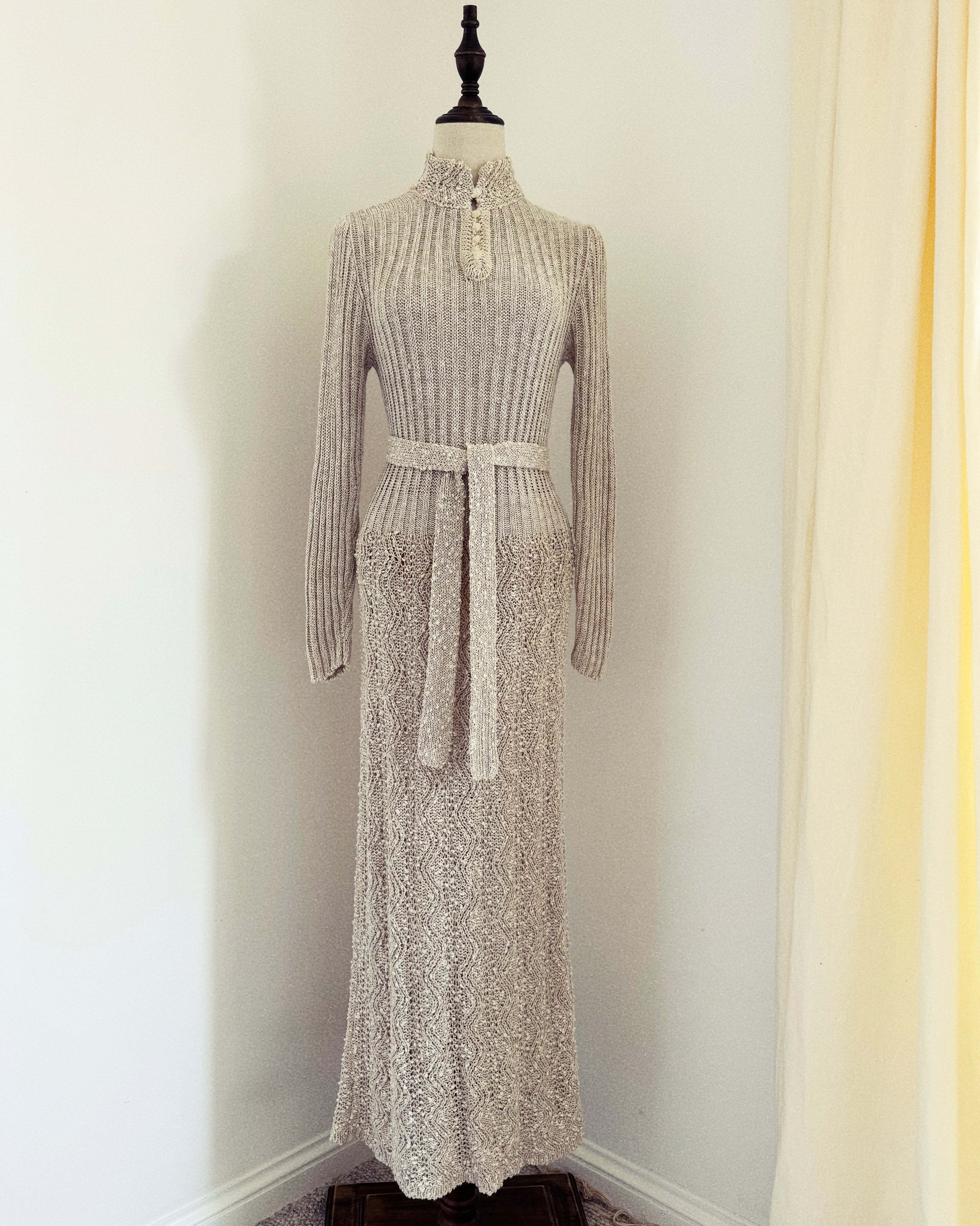 Pallas 1970s Original Hand-Loomed Irish Linen Maxi Dress