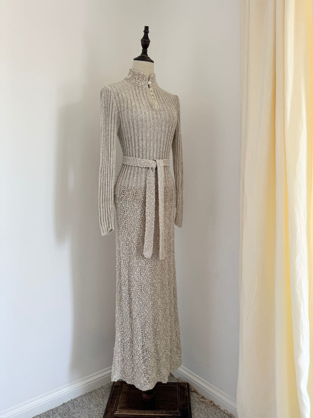 Pallas 1970s Original Hand-Loomed Irish Linen Maxi Dress