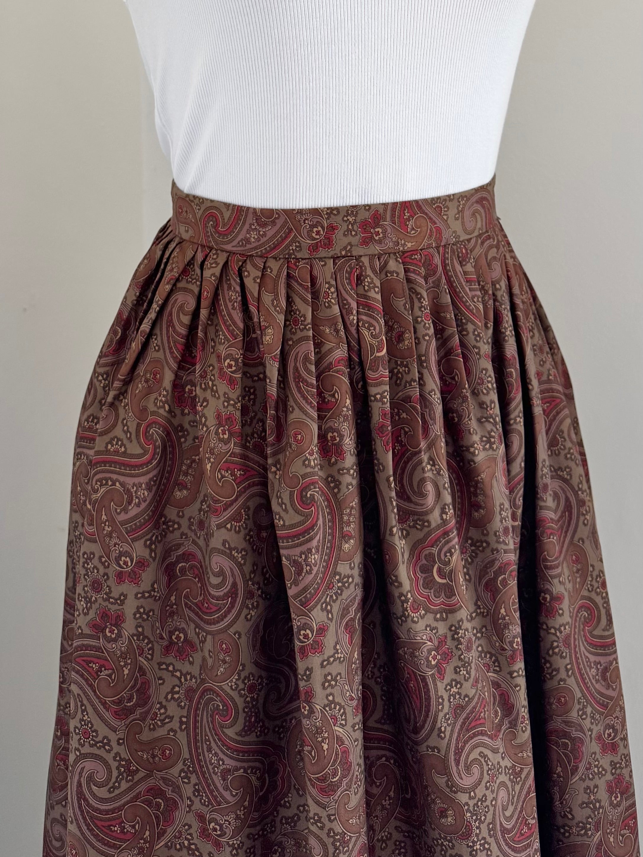Ralph Lauren Paisley Silk Twill Gathered Midi Skirt