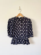 Céline Paris 1980s Silk Polka Dot Peplum Blouse