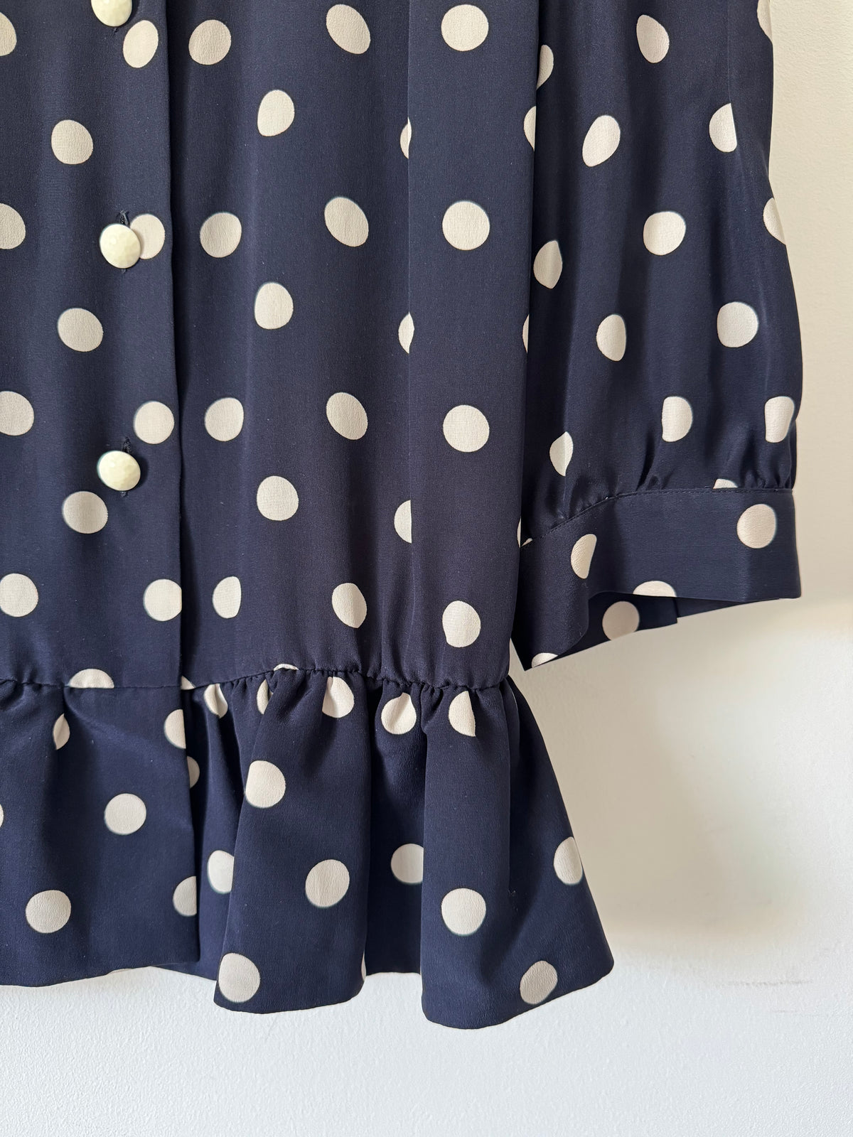 Céline Paris 1980s Silk Polka Dot Peplum Blouse
