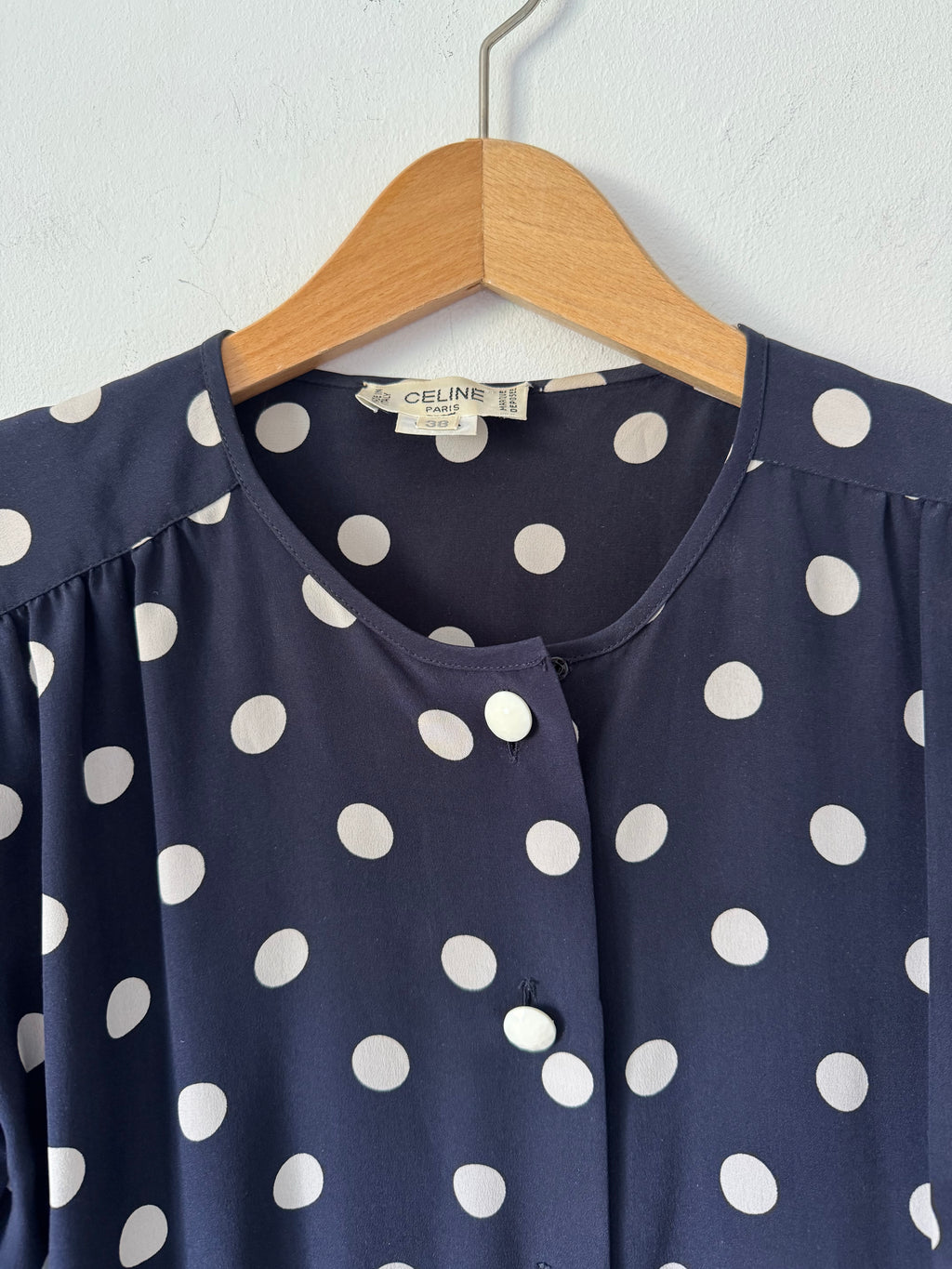 Céline Paris 1980s Silk Polka Dot Peplum Blouse