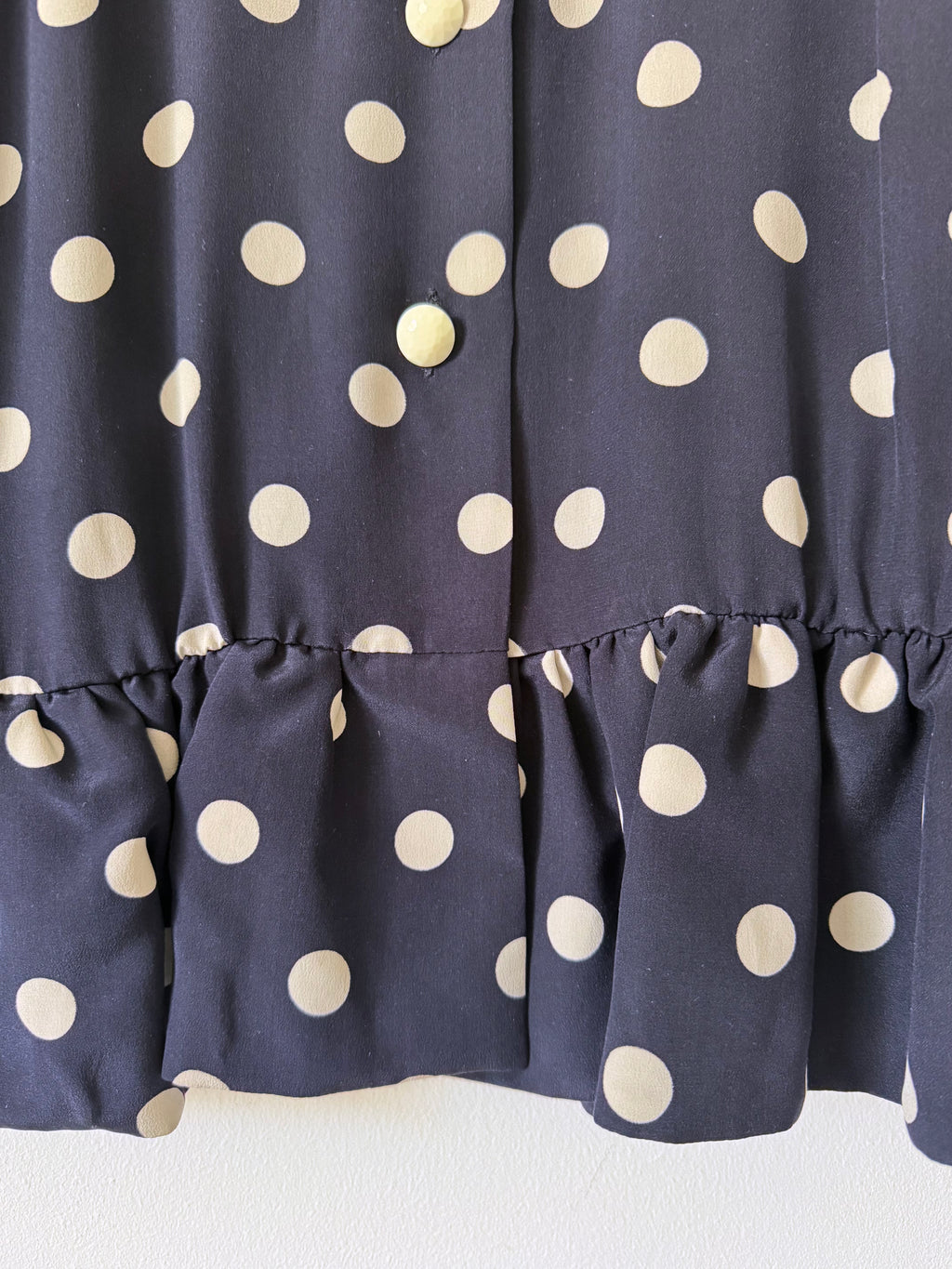 Céline Paris 1980s Silk Polka Dot Peplum Blouse