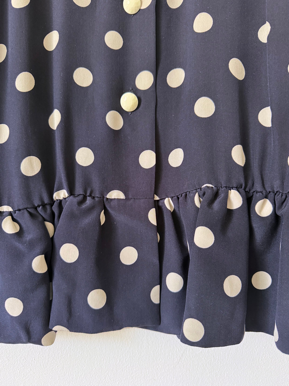 Céline Paris 1980s Silk Polka Dot Peplum Blouse