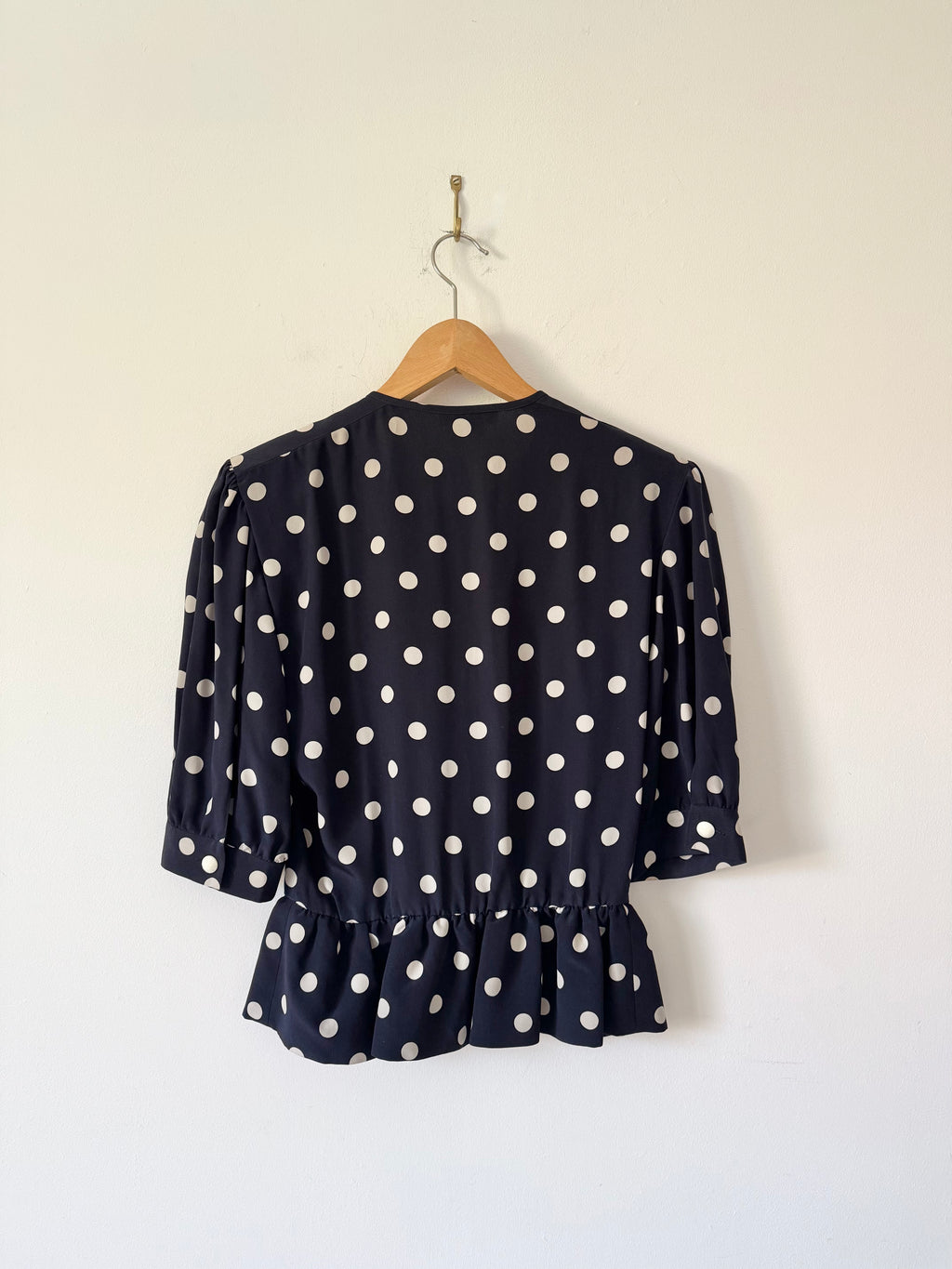 Céline Paris 1980s Silk Polka Dot Peplum Blouse