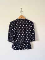 Céline Paris 1980s Silk Polka Dot Peplum Blouse