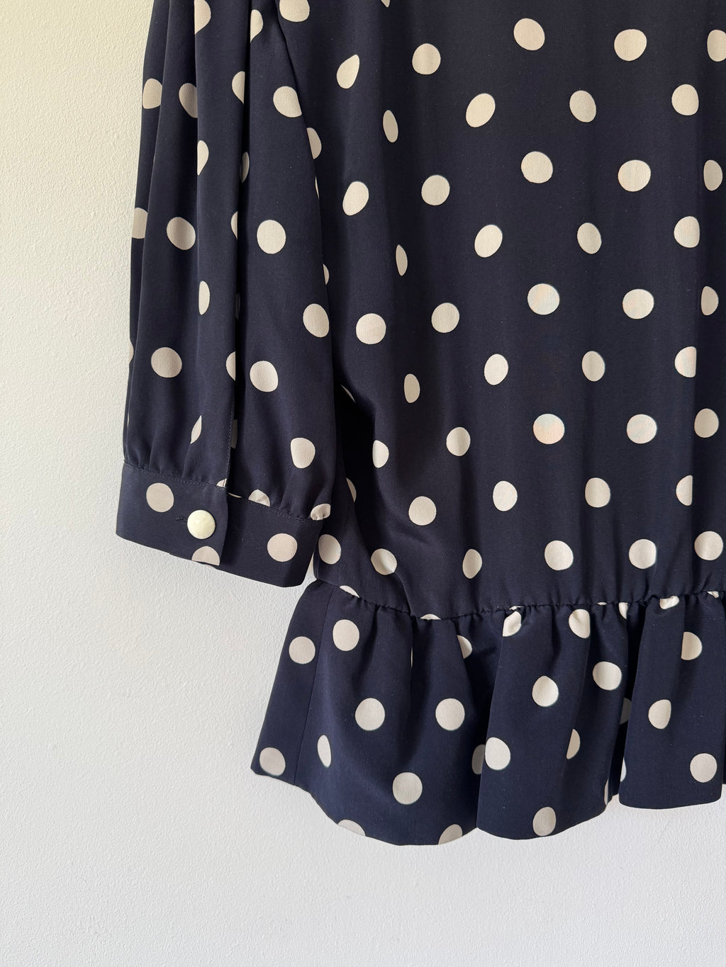 Céline Paris 1980s Silk Polka Dot Peplum Blouse