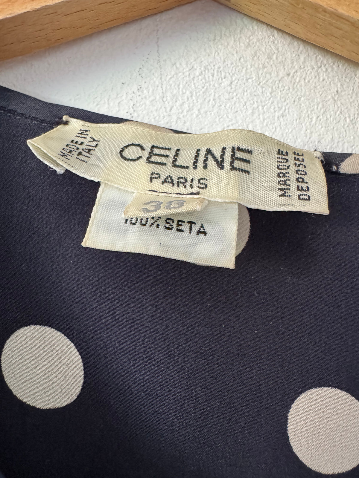 Céline Paris 1980s Silk Polka Dot Peplum Blouse