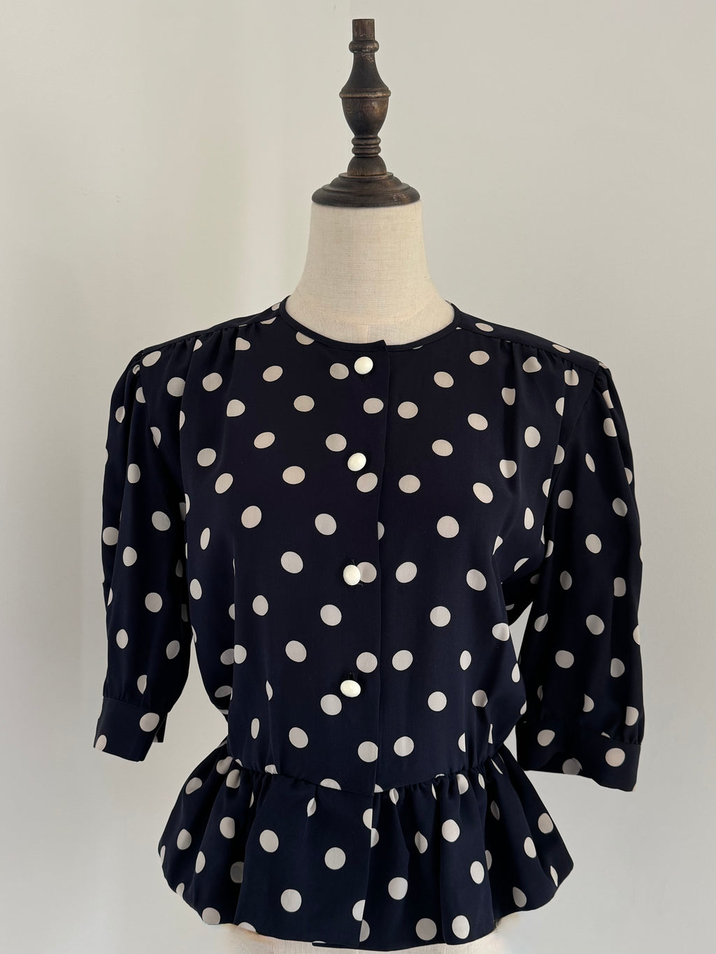 Céline Paris 1980s Silk Polka Dot Peplum Blouse