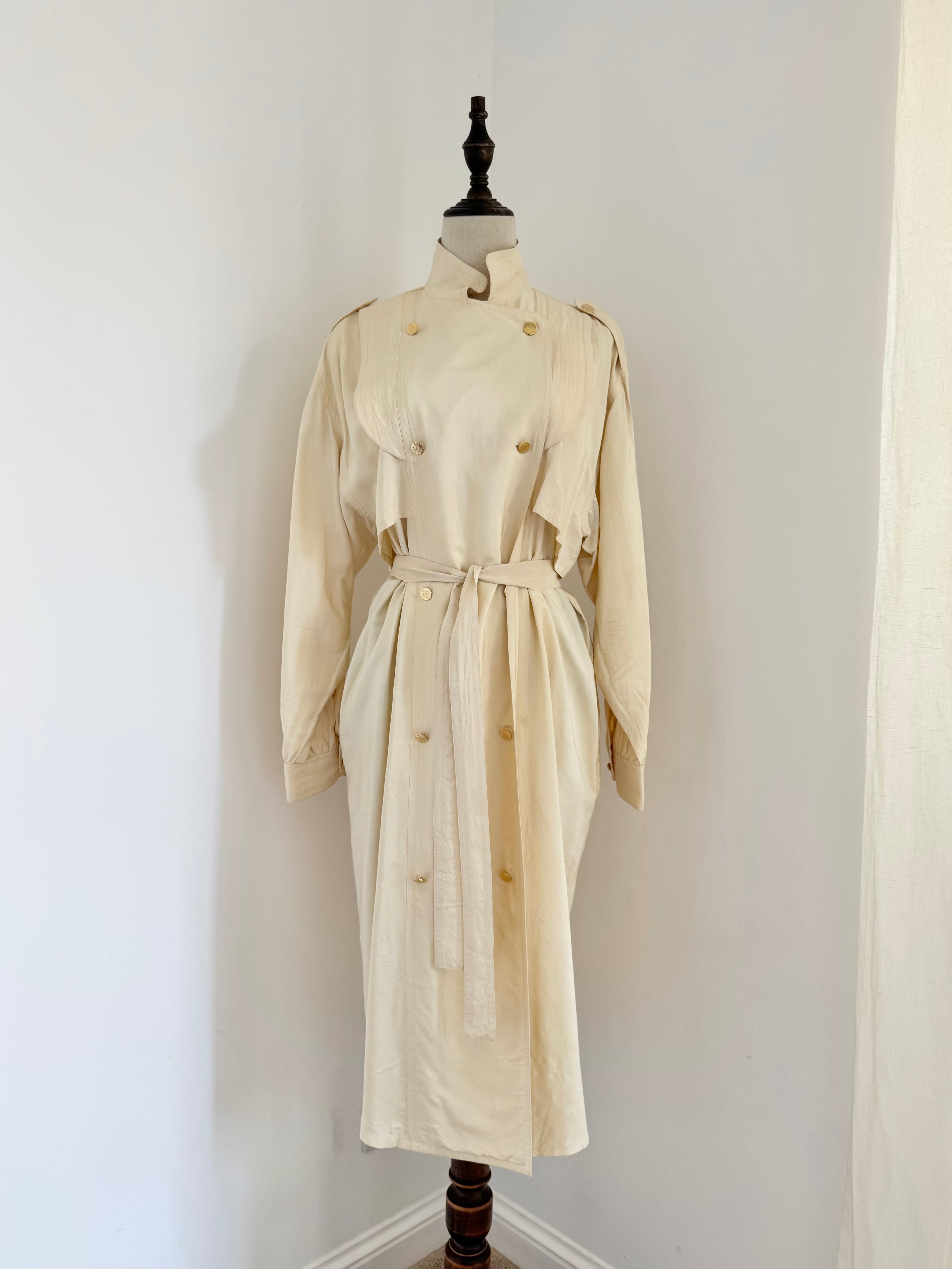 Maria Testa Late 1980s Silk Trench Coat