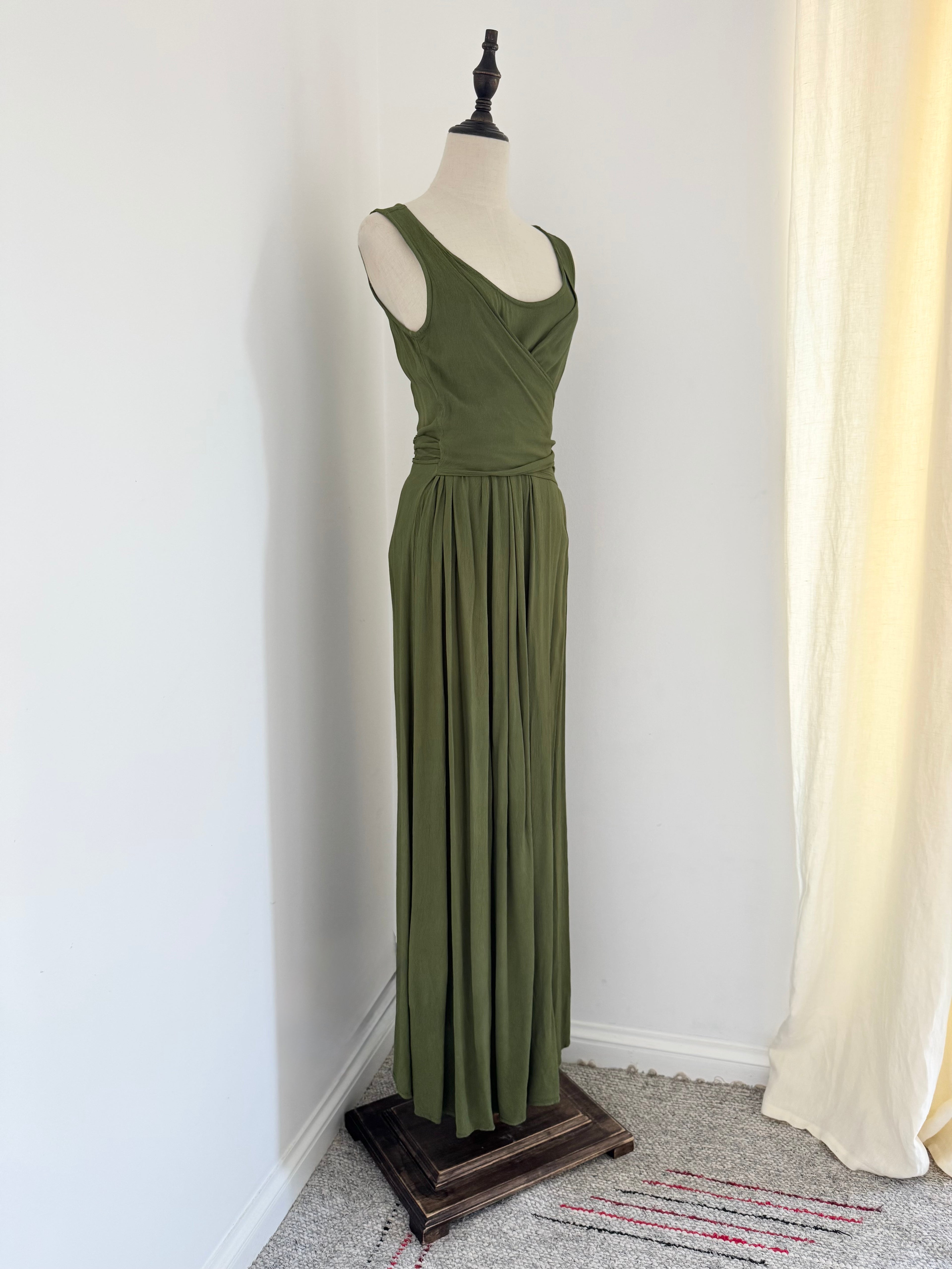Ghost London Olive Crêpe Wrap Maxi Dress
