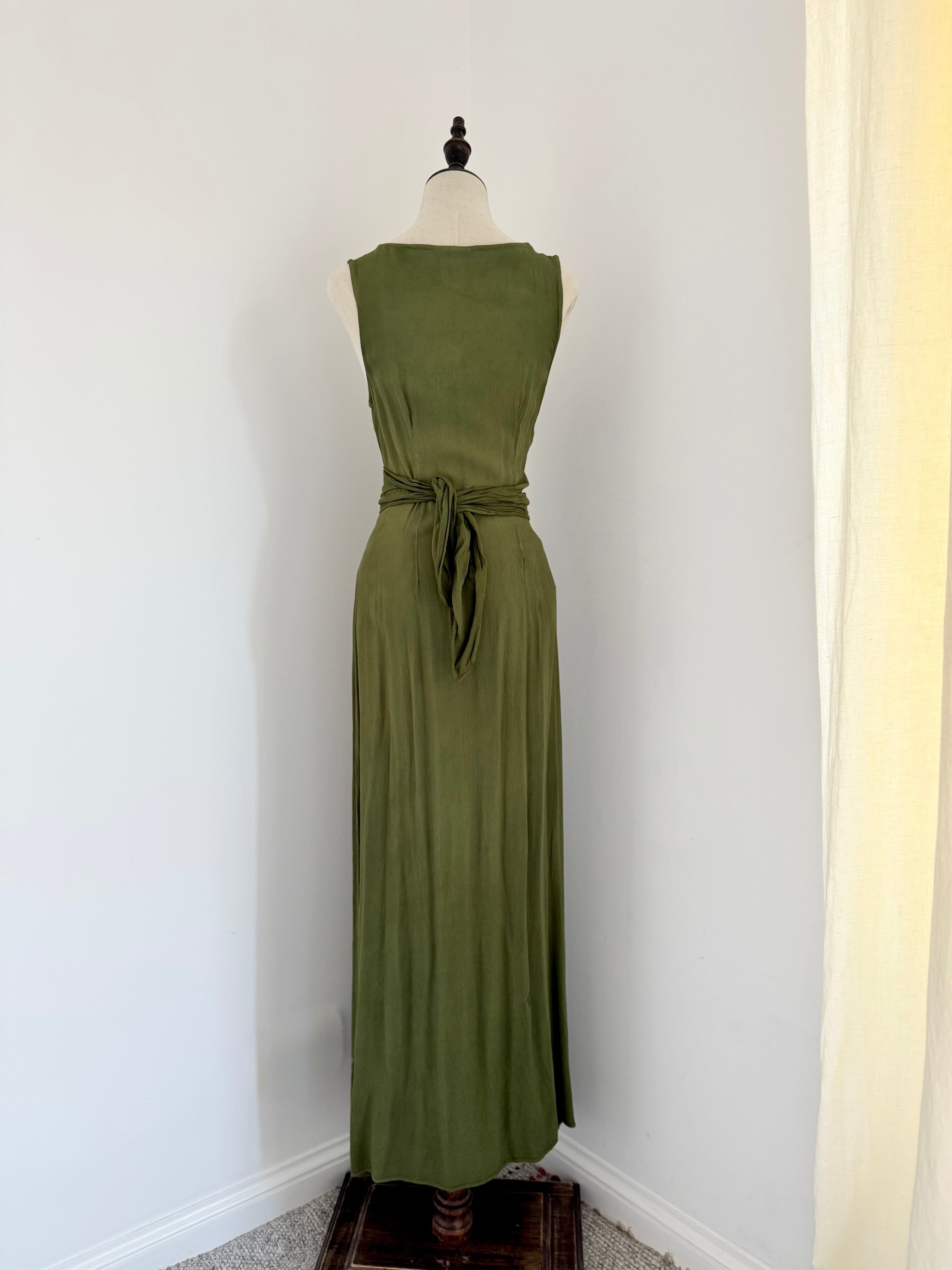 Ghost London Olive Crêpe Wrap Maxi Dress