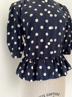 Céline Paris 1980s Silk Polka Dot Peplum Blouse