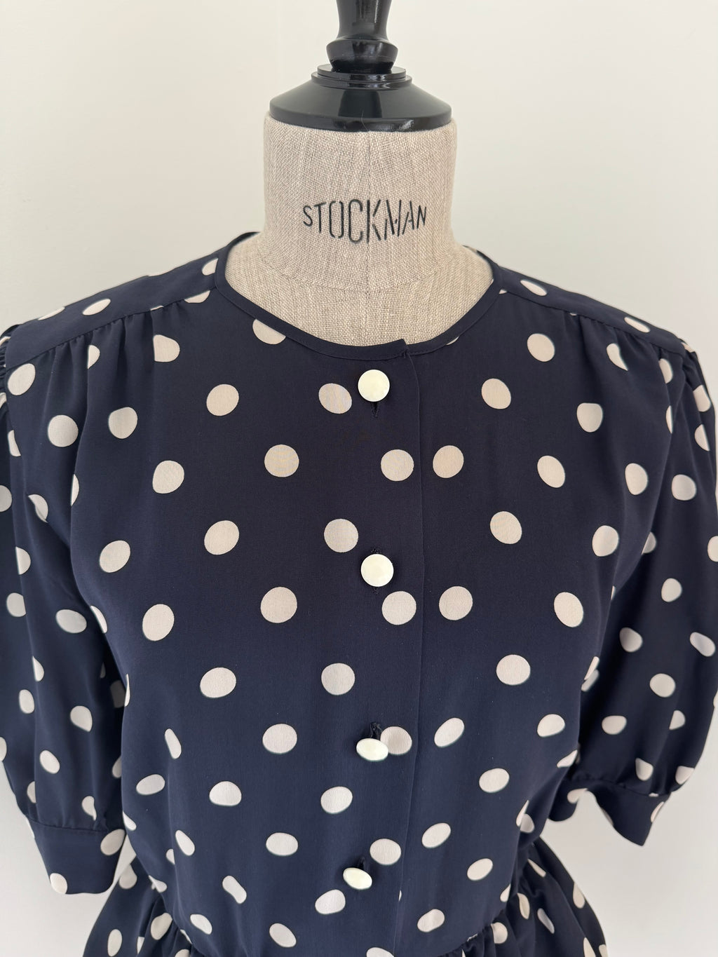 Céline Paris 1980s Silk Polka Dot Peplum Blouse