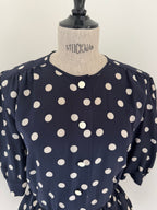 Céline Paris 1980s Silk Polka Dot Peplum Blouse