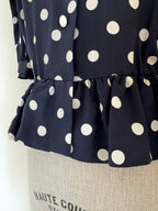 Céline Paris 1980s Silk Polka Dot Peplum Blouse