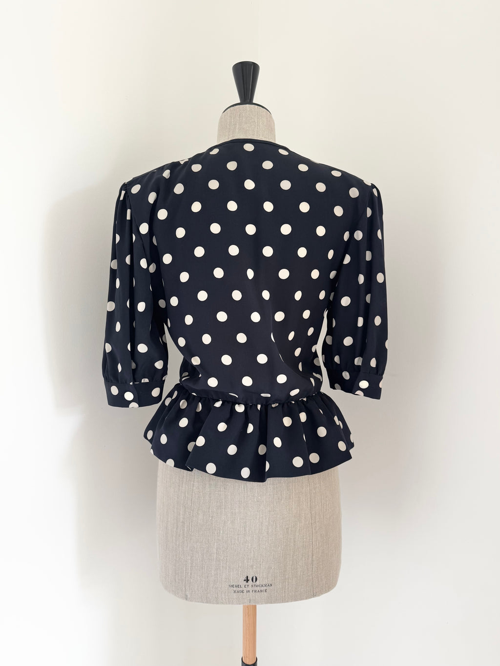 Céline Paris 1980s Silk Polka Dot Peplum Blouse