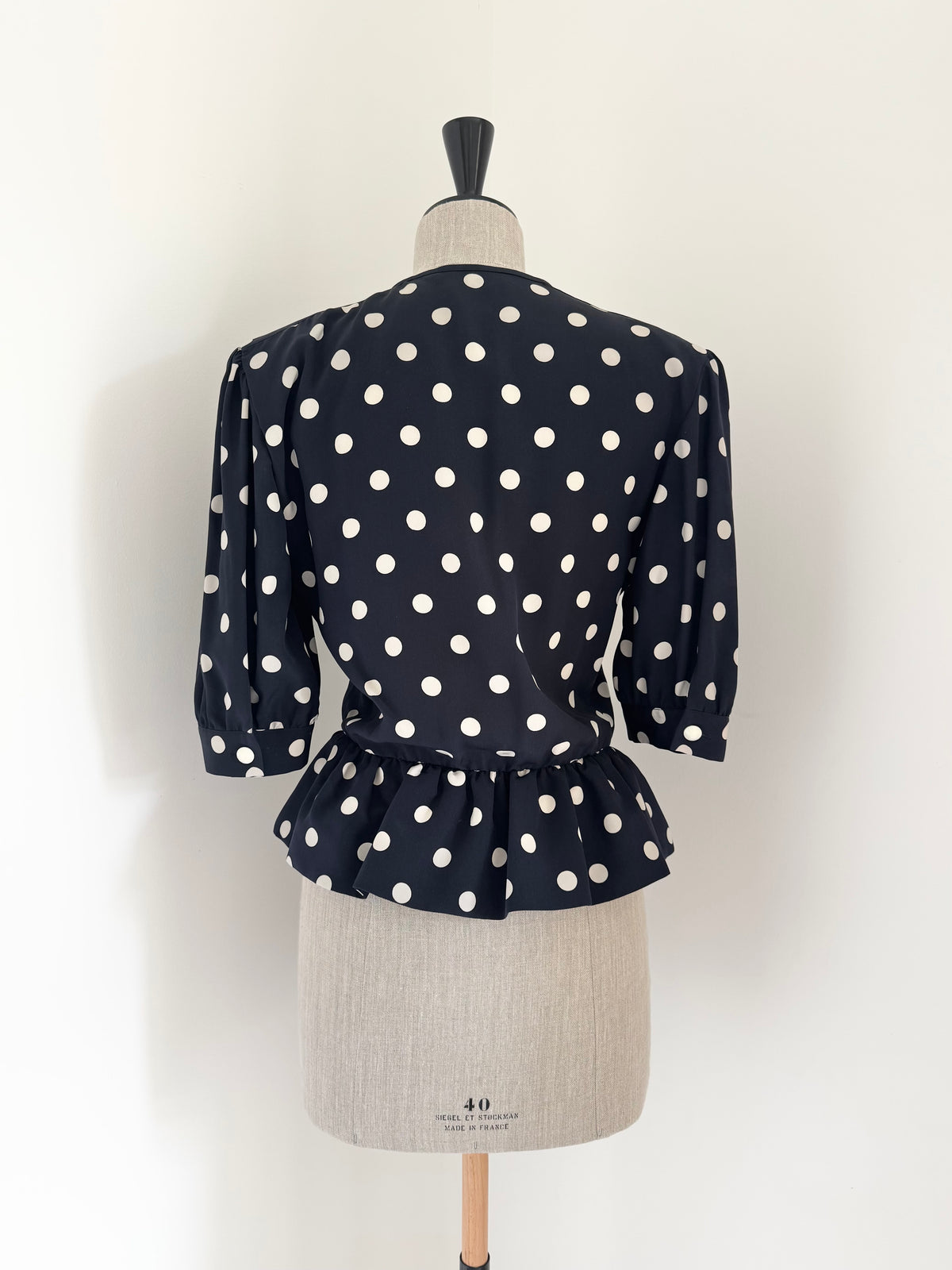 Céline Paris 1980s Silk Polka Dot Peplum Blouse