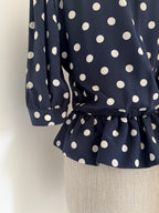 Céline Paris 1980s Silk Polka Dot Peplum Blouse