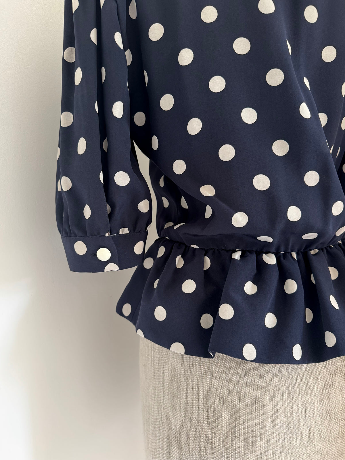 Céline Paris 1980s Silk Polka Dot Peplum Blouse
