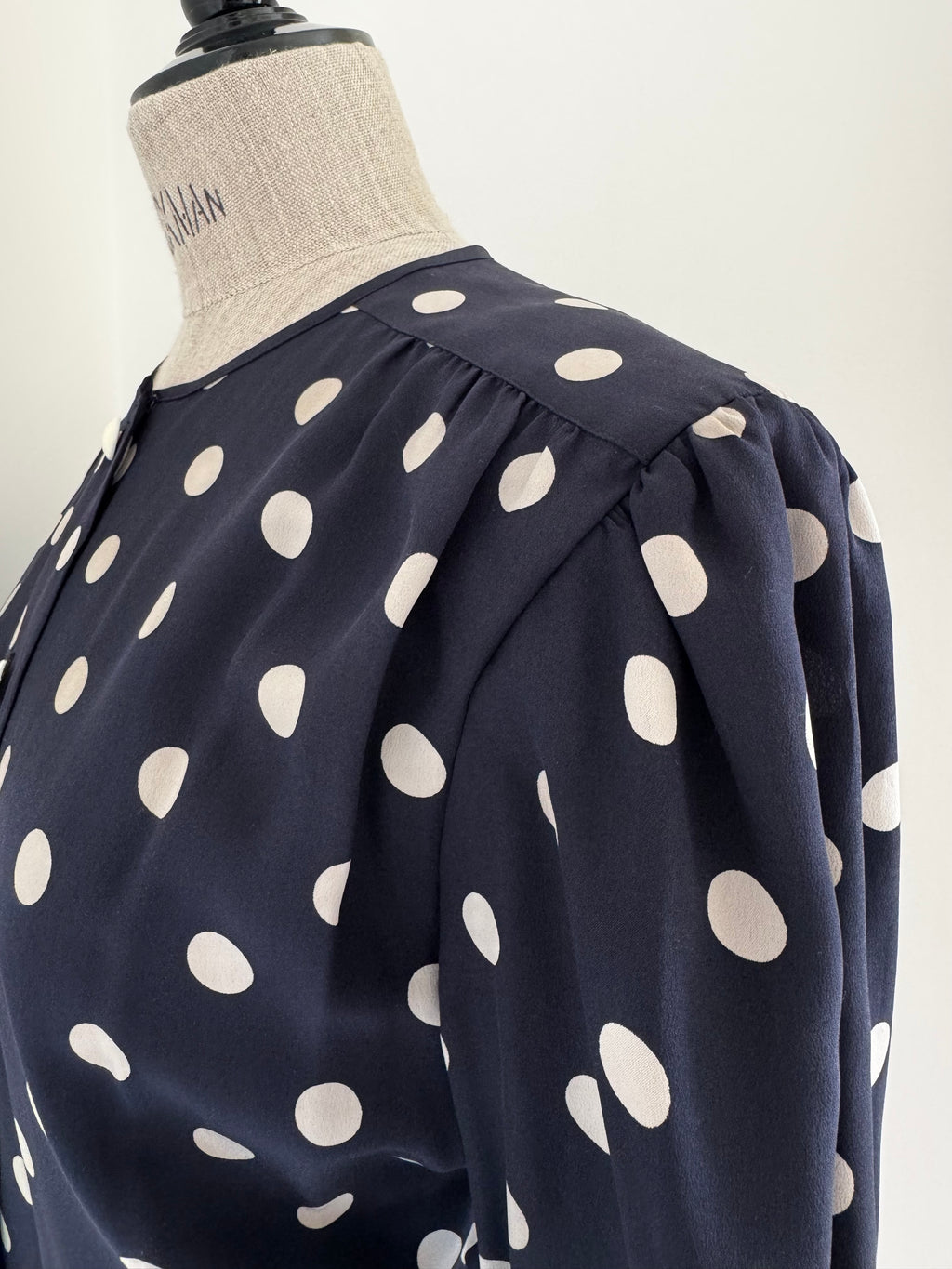 Céline Paris 1980s Silk Polka Dot Peplum Blouse