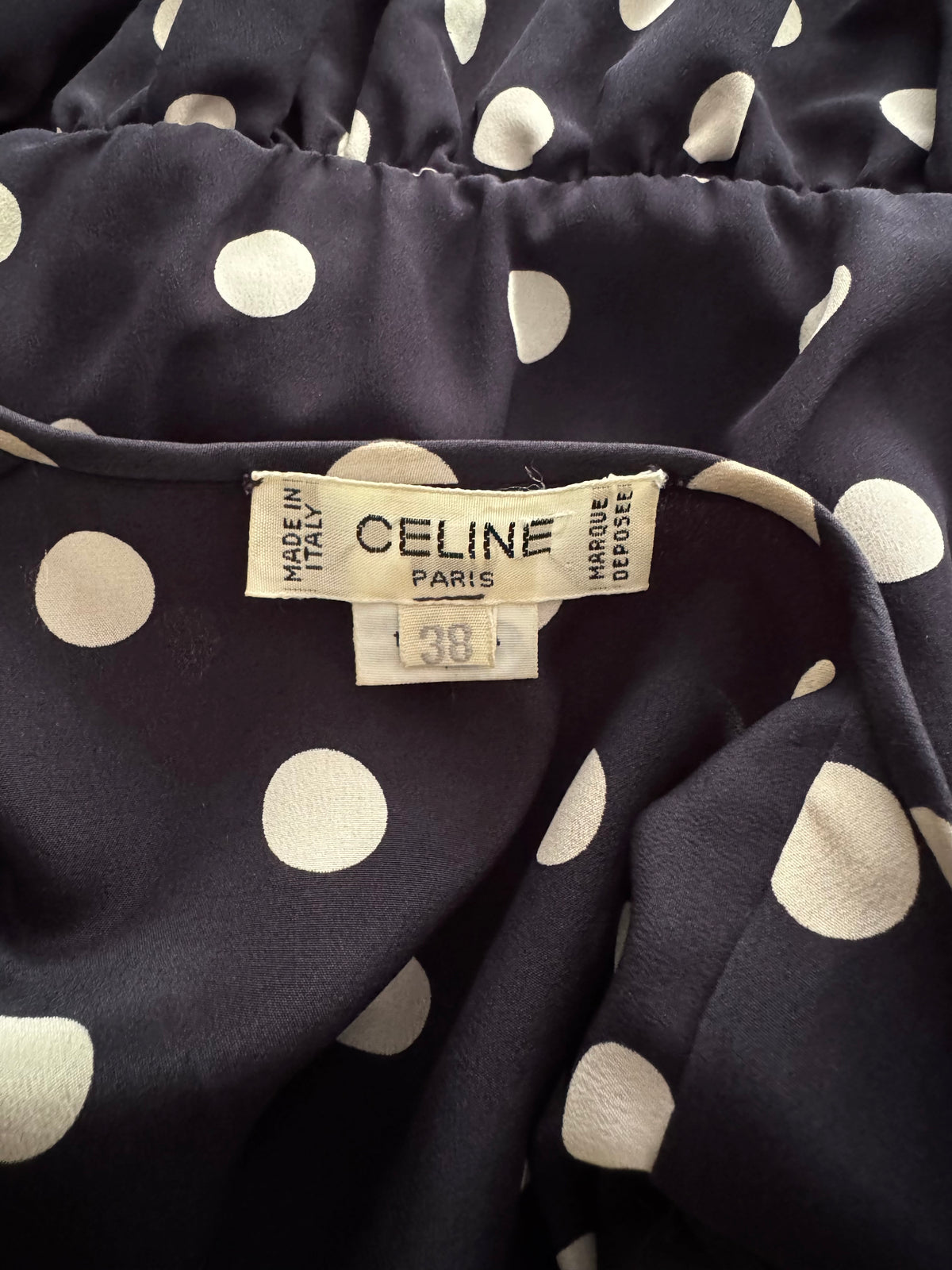 Céline Paris 1980s Silk Polka Dot Peplum Blouse