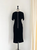 Bruce Oldfield Black Silk Velvet Draped Dress, 1980s