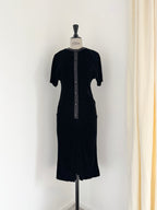 Bruce Oldfield Black Silk Velvet Draped Dress, 1980s