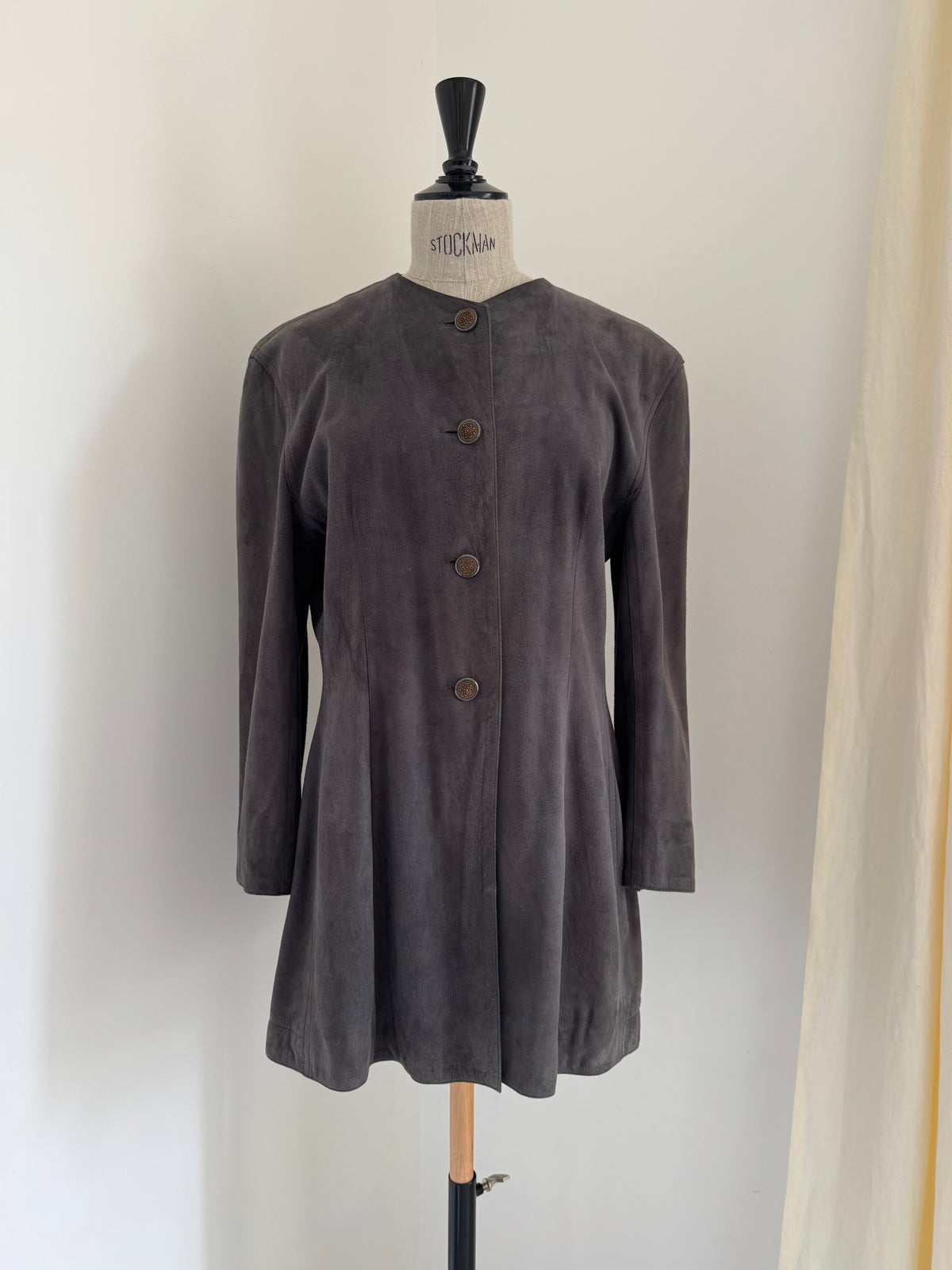 Jean Muir London Charcoal-Grey Suede Coat