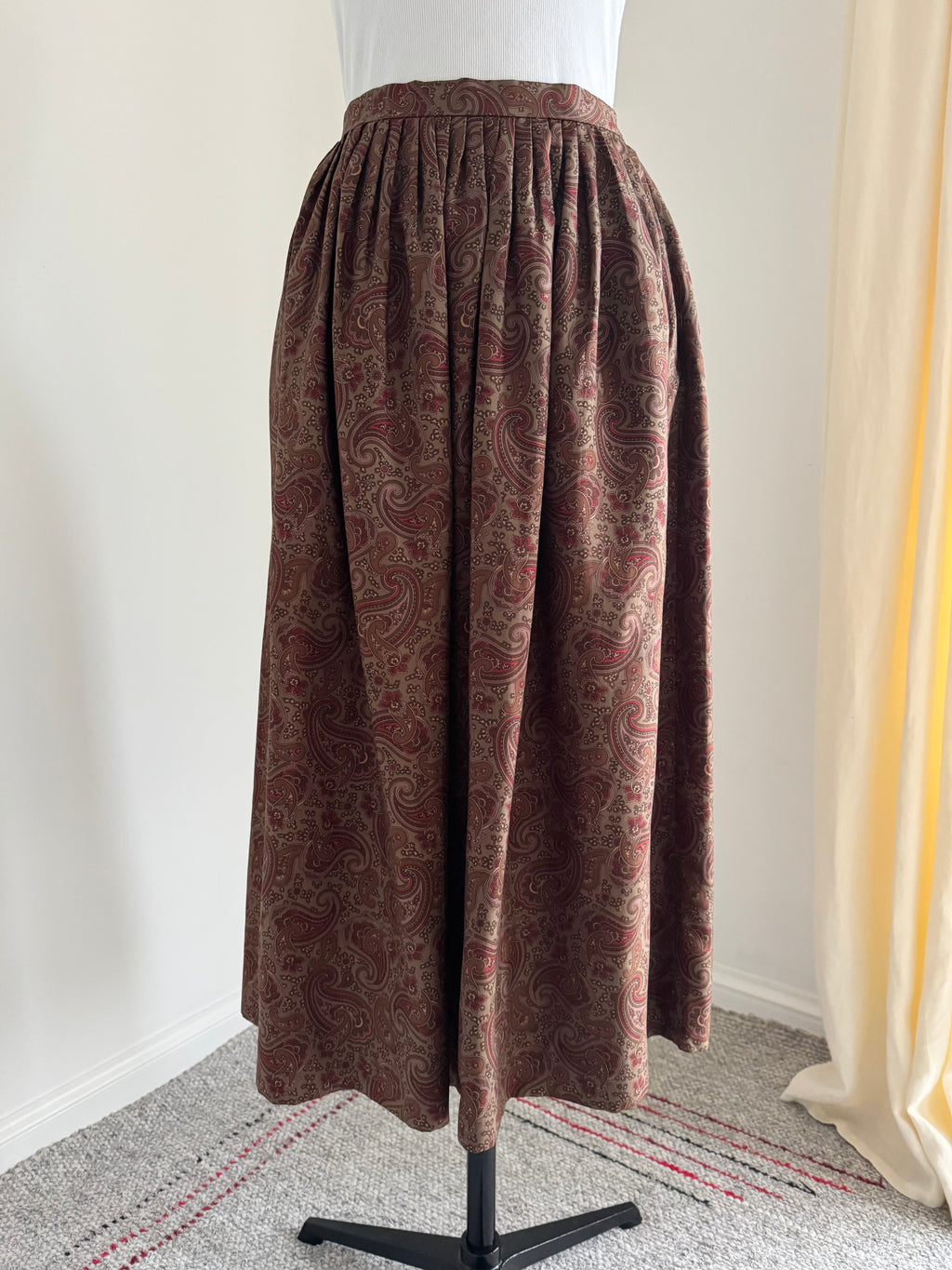 Ralph Lauren Paisley Silk Twill Gathered Midi Skirt