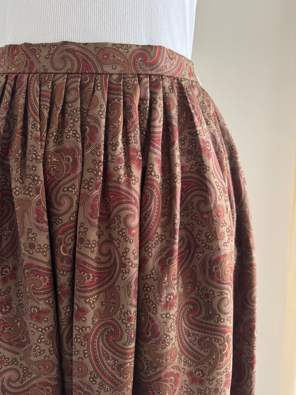 Ralph Lauren Paisley Silk Twill Gathered Midi Skirt