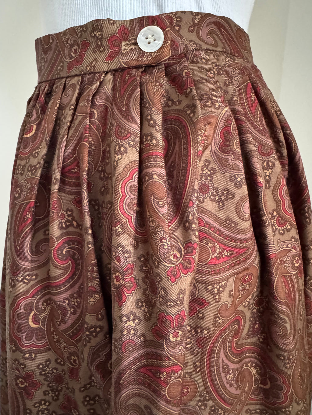 Ralph Lauren Paisley Silk Twill Gathered Midi Skirt
